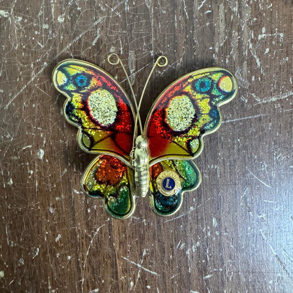 Vintage Lions‎ Club International Brass Enamel Butterfly Pin Brooch